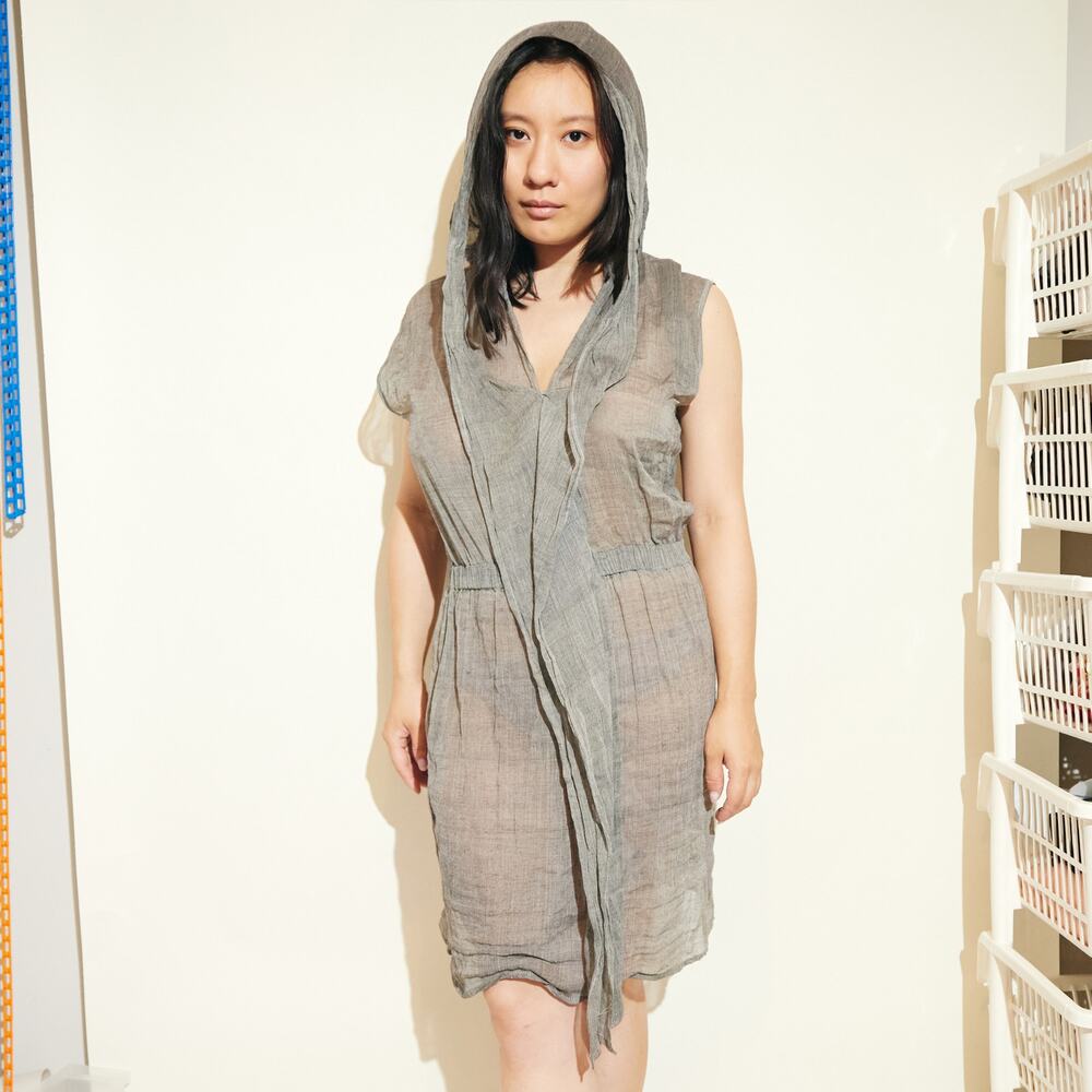 Rare NOT by Jenny Lai Grey Sheer Hooded Dress